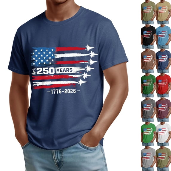 Mens American Flag Shirts 4th of July T-Shirt USA Flag Patriotic Short Sleeve Memorial Day Tops 1776-2026 Print Tees Navy XXL