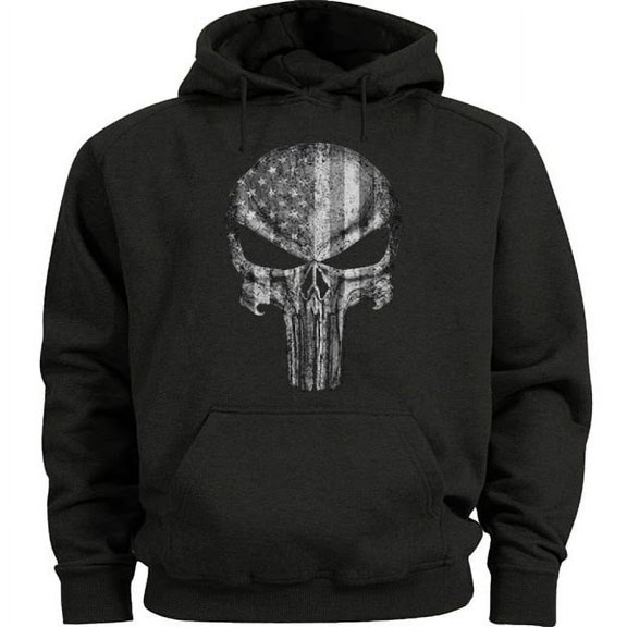 Mens American Flag Skull Hoodie Pullover Sweatshirt Clothing