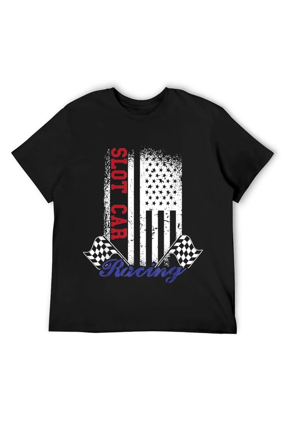 Mens American Flag Slot Car Racing Race Flag Design T-Shirt Black