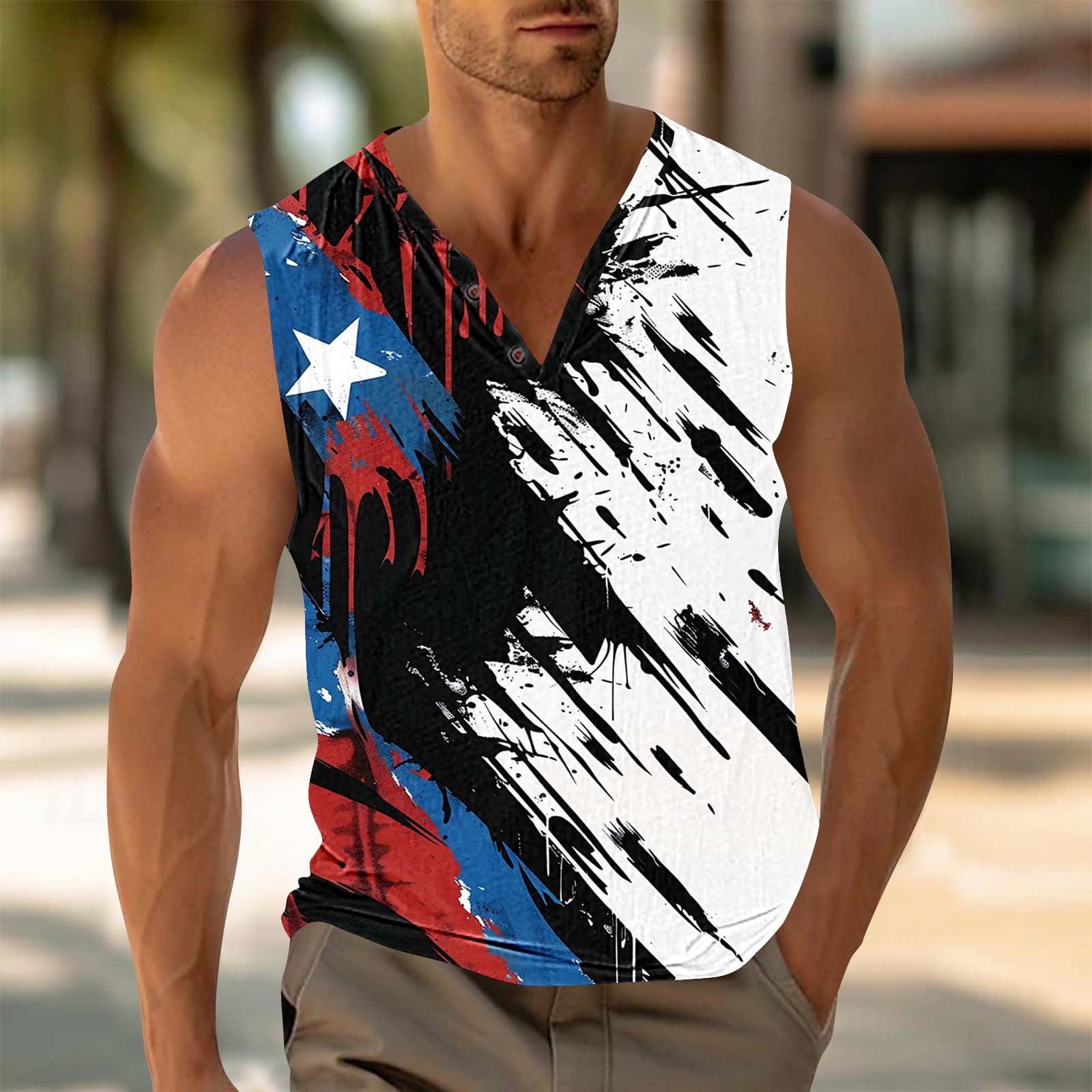 CYLIDA 4th Of July Women's Tank Top - 'Merica' American Flag Patriotic Racerback Shirt, Size L, Grey