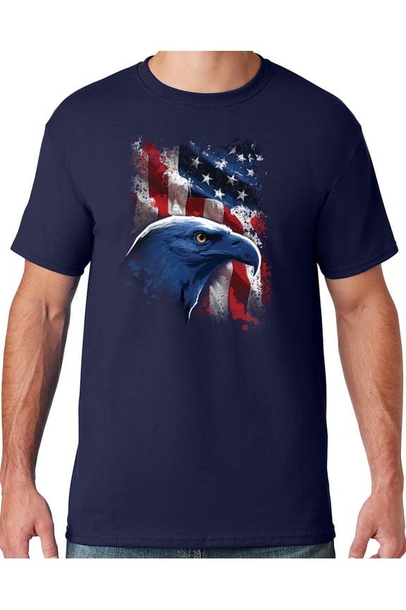 Mens American Icon Patriotic Eagle T-shirt, 5XL Navy Blue