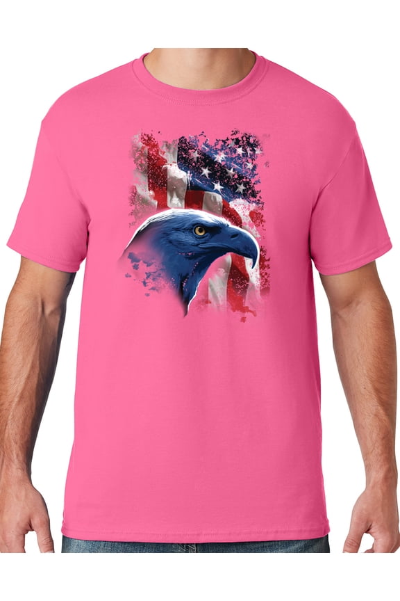 Mens American Icon Patriotic Eagle T-shirt, Small Neon Pink