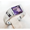 thumbnail image 1 of Mens Amethyst Ring, 925 Sterling Silver Men's Engagement Ring, 8mm Emerald Cut Purple Gemstone February Birthstone Wedding Band Ring Jewelry, 1 of 4