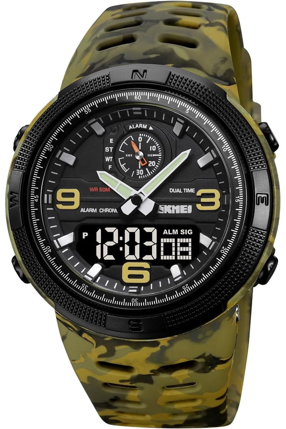 Mens Analog Digital LED 50M Waterproof Outdoor Sport Watch Military Multifunction Casual Dual Display 12H/24H Stopwatch Calendar Wrist Watch