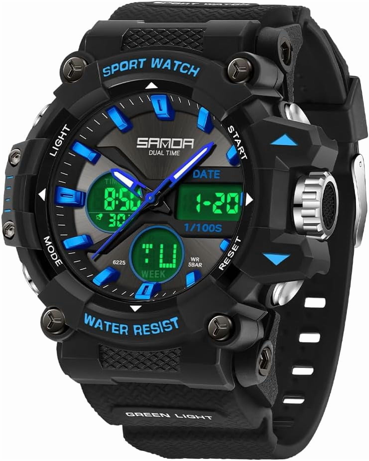 Mens Analog Digital Sports Watch Large Face Outdoor Sports Waterproof ...