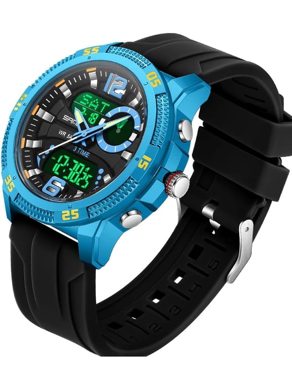 Mens Analog Digital Sports Watches Multifunctional 50M Waterproof LED Alarm Backlight Watch Analog Large Face Electronic Alarm Stopwatch Countdown for Men