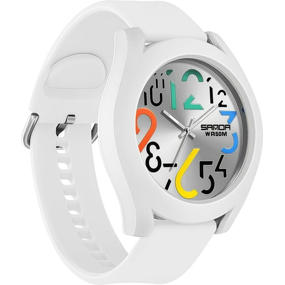 Mens Analog Quartz Watch Creative Colorful Removable 5ATM Waterproof Sports Wristwatch Minimalist Luminous Analog Watch with Silicone Strap