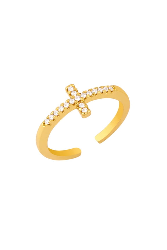 Mens And Womens Diamond Inlaid Zircon Cross Ring Copper Electroplated Adjustable Opening Jewelry Gift For Every Style
