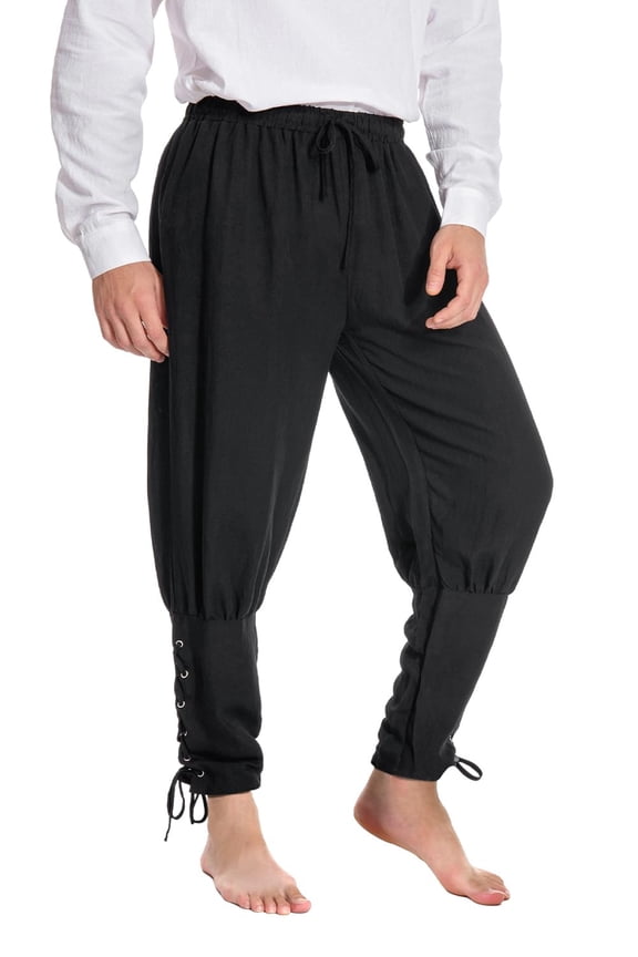 Mens Ankle Banded Pants Medieval Viking Navigator Renaissance Pants (L,Black)