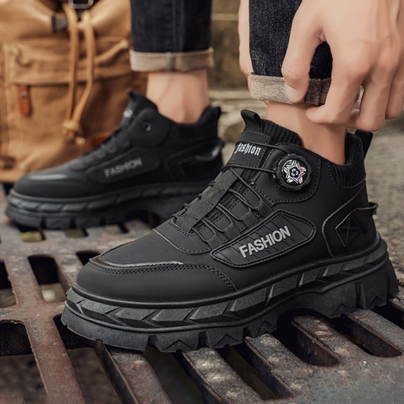 Mens Ankle Boots Lace‑Up Round Toe Soft‑Sole Comfort Short Boots with Rotating Shoelace Buckle Padded Inner Lining for Commute Hiking Daily Outdoor Casual Wear