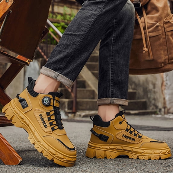 Mens Ankle Boots Lace‑Up Round Toe Soft‑Sole Comfort Short Boots with Rotating Shoelace Buckle Padded Inner Lining for Commute Hiking Daily Outdoor Casual Wear