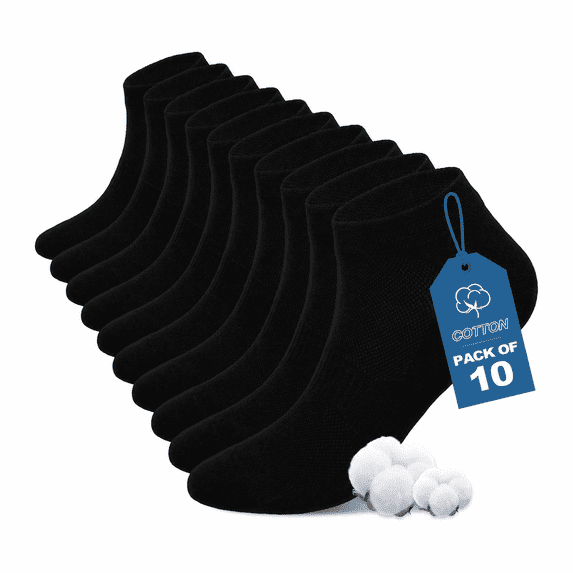 Mens Ankle Socks, PUTUO 10 Pairs Athletic Socks for Men Running and Training, Lightweight Breathable Low Cut Cotton Socks, Black