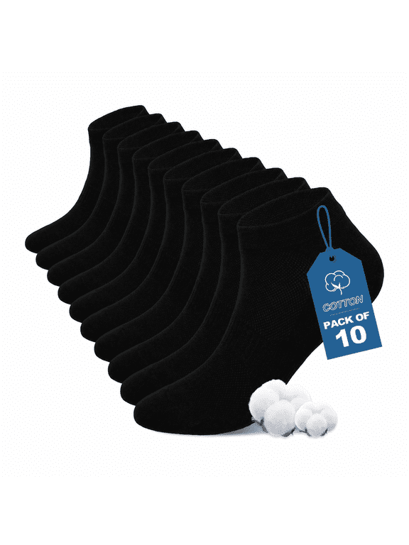 Mens Ankle Socks, PUTUO 10 Pairs Athletic Socks for Men Running and Training, Lightweight Breathable Low Cut Cotton Socks, Black