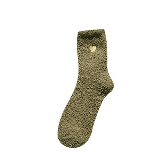 Mens Ankle Socks Women's Winter Embroidery Style Mid Tube Socks with Fleece for Warmth and Cold Protection Fleece Socks Green One Size