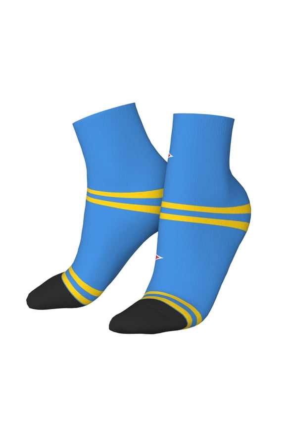 Mens Ankle Socks Womens Aruba Flag Quarter Breathable Casual Socks
