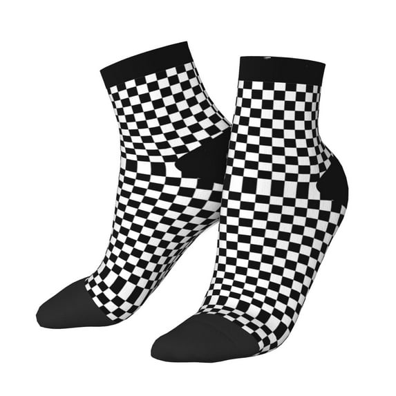 Mens Ankle Socks Womens Black And White Checkered Quarter Breathable Casual Socks