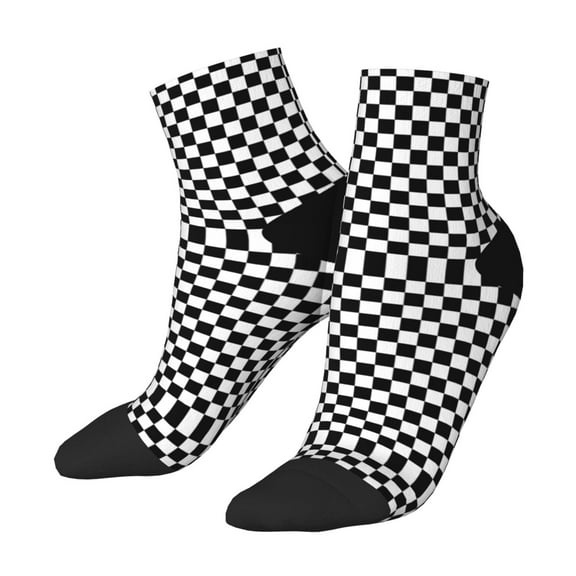 Mens Ankle Socks Womens Black And White Checkered Quarter Breathable Casual Socks