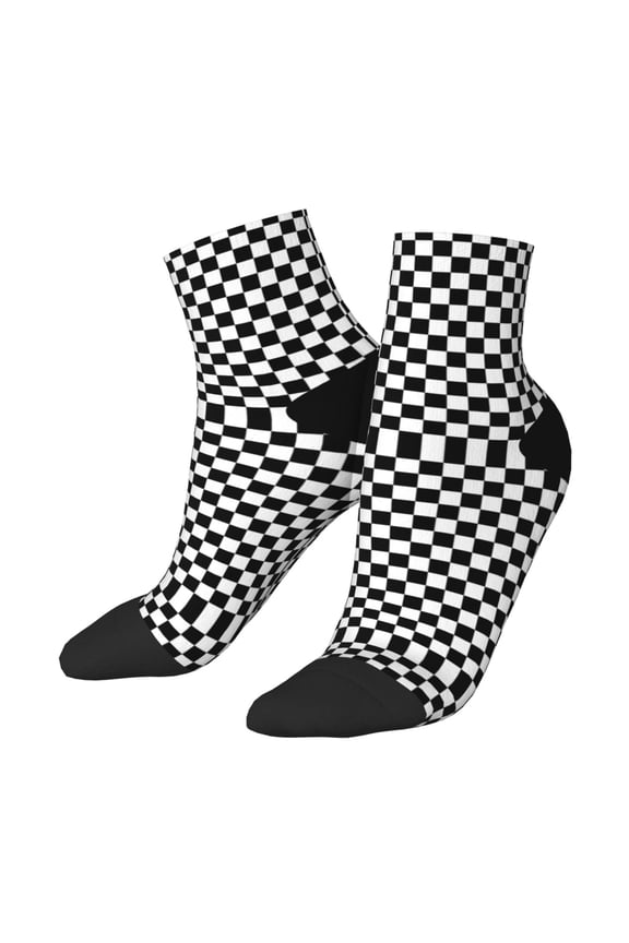 Mens Ankle Socks Womens Black And White Checkered Quarter Breathable Casual Socks