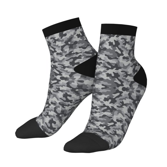 Mens Ankle Socks Womens Grey Camouflage Print Quarter Breathable Casual Socks