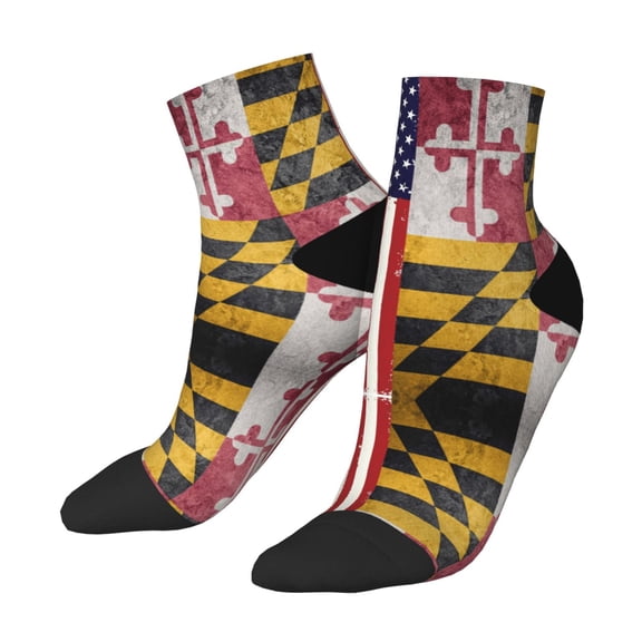 Mens Ankle Socks Womens Grunge America Maryland Flag Quarter Breathable Casual Socks