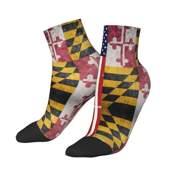 Mens Ankle Socks Womens Grunge America Maryland Flag Quarter Breathable Casual Socks