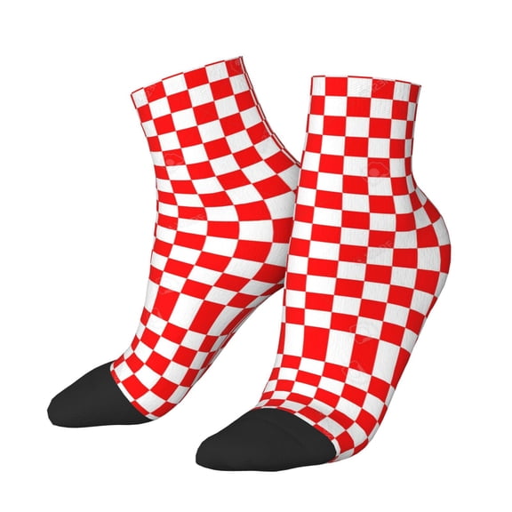Mens Ankle Socks Womens Red Checkerboard Pattern Quarter Breathable Casual Socks