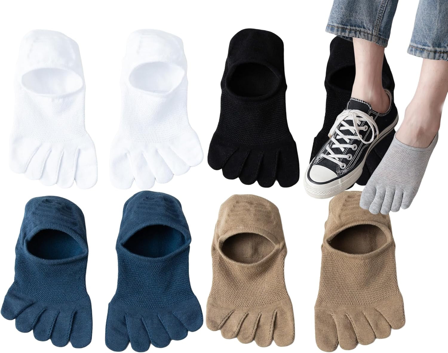 Mens Ankle Toe Socks Five Finger Cotton Cushioned Running Crew Hiking Sock Size 6-9.5
