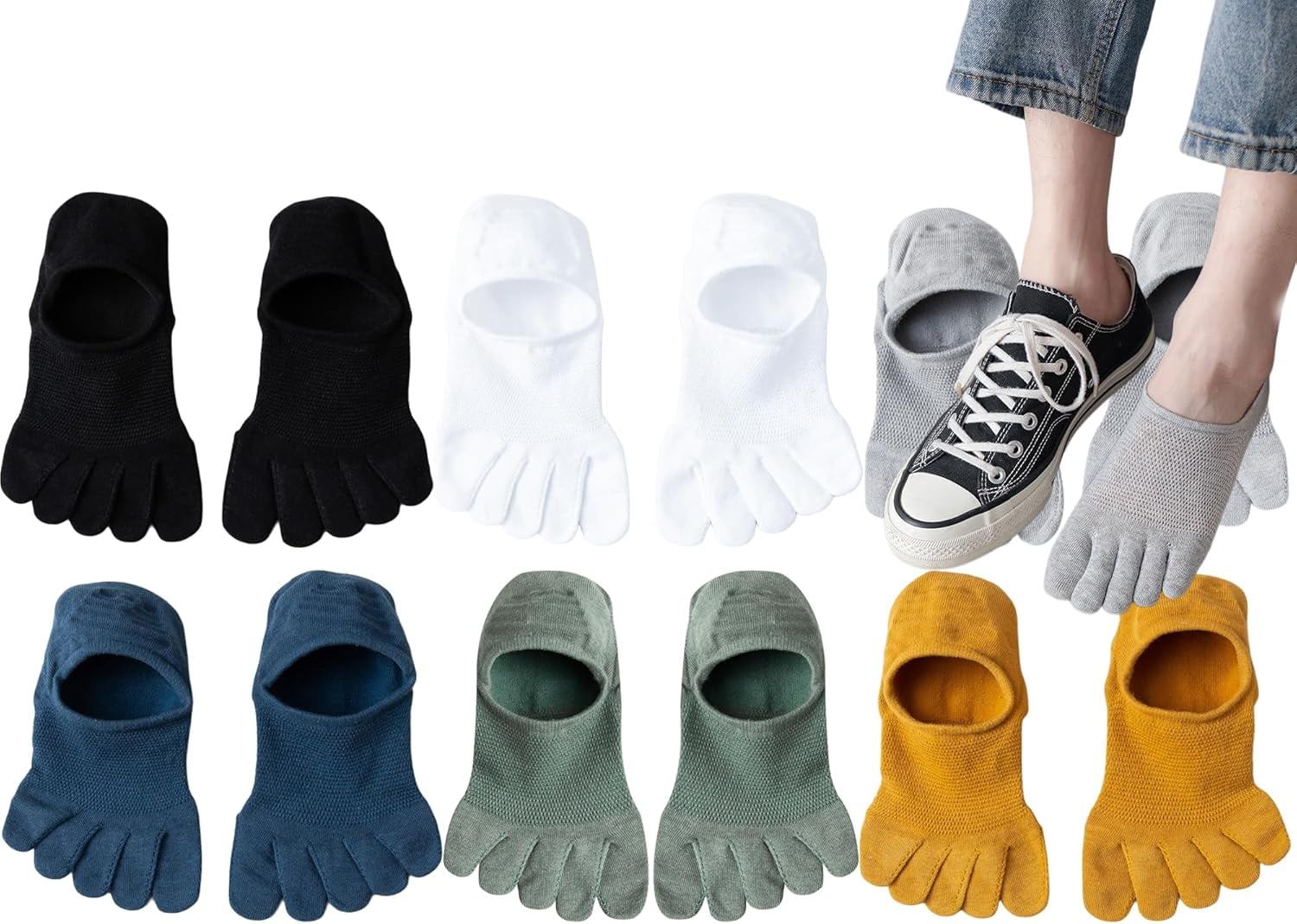 Mens Ankle Toe Socks Five Finger Cotton Cushioned Running Crew Hiking Sock Size 6-9.5