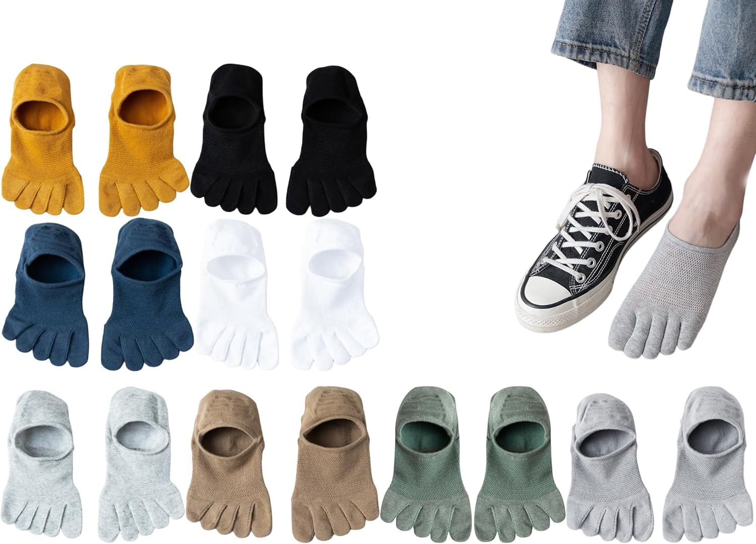Mens Ankle Toe Socks Five Finger Cotton Cushioned Running Crew Hiking Sock Size 6-9.5