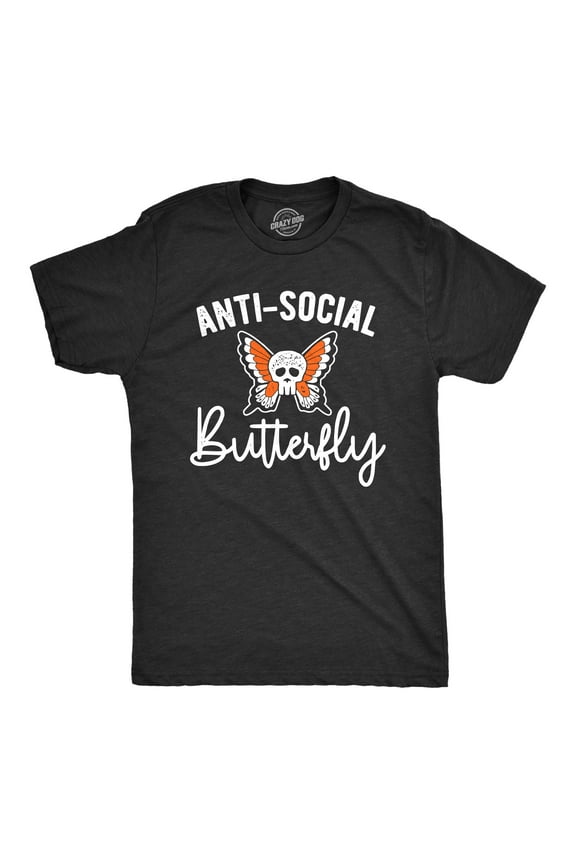 Mens Anti Social Butterfly T Shirt Funny Sarcastic T-shirt Offensive Skull Graphic Cool Tee Graphic Tees