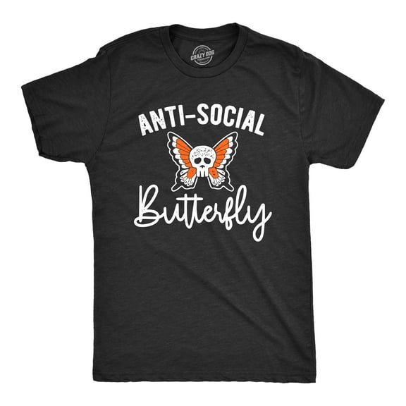 Mens Anti Social Butterfly T Shirt Funny Sarcastic T-shirt Offensive Skull Graphic Cool Tee Graphic Tees
