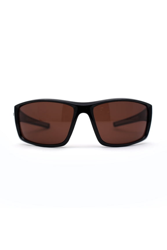 Mens Antiglare Driving Lens Wrap Around Sport Rectangular Plastic Sunglasses Black Brown