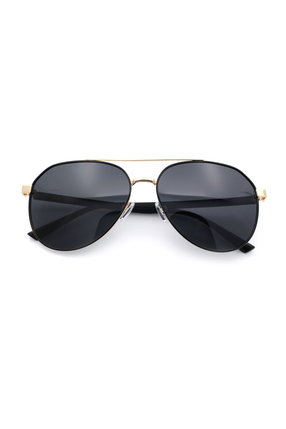 Mens Antiglare Polarized Lens Iconic Officer Metal Rim Pilots Sunglasses Gold Black - Black