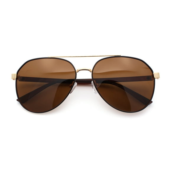 Mens Antiglare Polarized Lens Iconic Officer Metal Rim Pilots Sunglasses Gold Brown - Brown