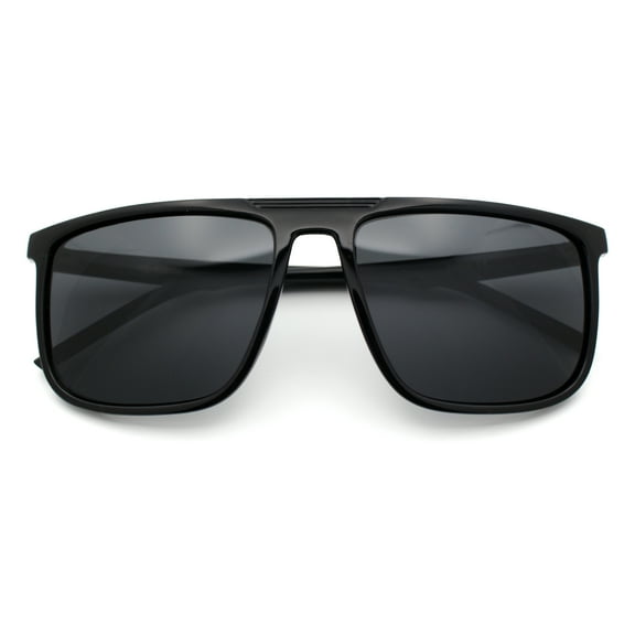 Mens Antiglare Polarized Lens Oversized Flat Top Thin Plastic Sunglasses Shiny Black