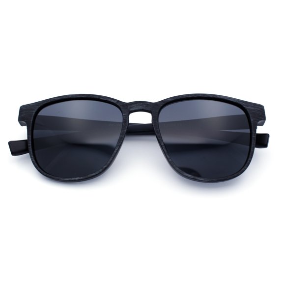 Mens Antiglare Polarized Round Horn Rim Keyhole Woodgrain Plastic Sunglasses Grey Wood - Black
