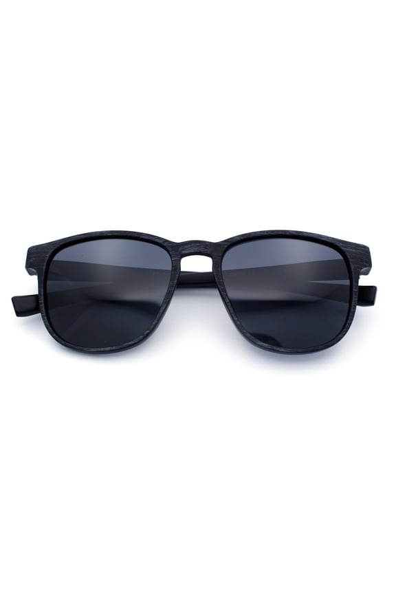 Mens Antiglare Polarized Round Horn Rim Keyhole Woodgrain Plastic Sunglasses Grey Wood - Black