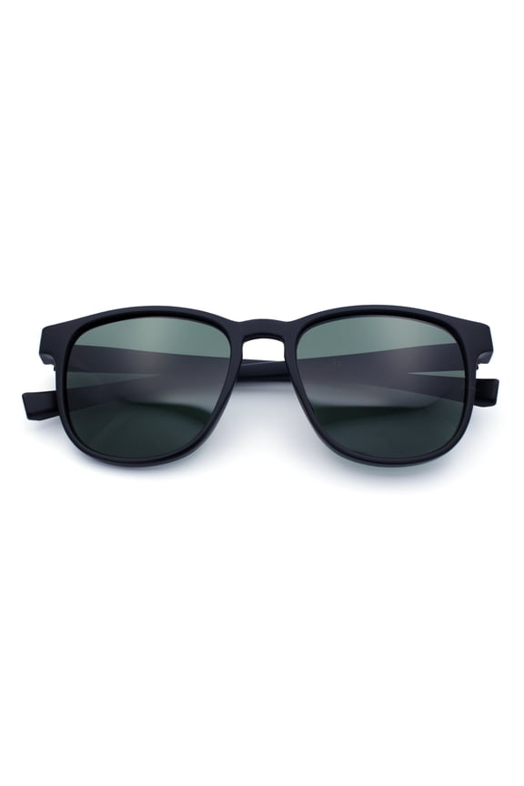 Mens Antiglare Polarized Round Horn Rim Keyhole Woodgrain Plastic Sunglasses Matte Black - Green