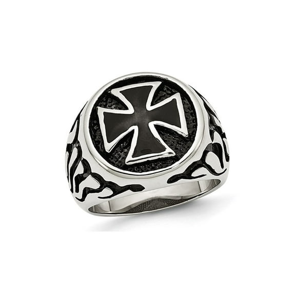 Gem & Harmony Mens Antiqued Stainless Steel Ring with Cross for Men