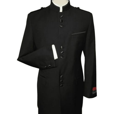 Mens Apollo  King  Banded Collarless suit Chinese Mandarin Wide leg AG91 Black