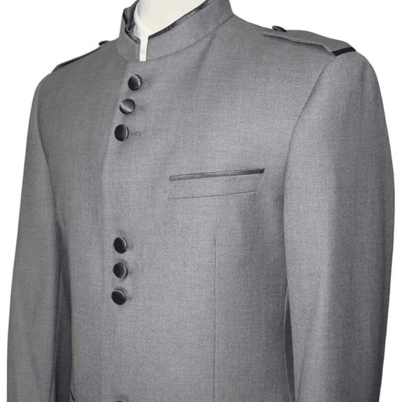 Mens Apollo  King  Banded Collarless suit Chinese Mandarin Wide leg AG93 Gray