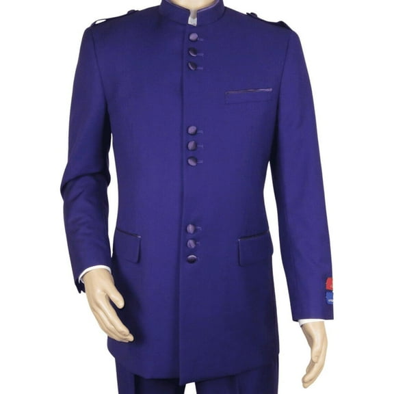 Mens Apollo  King  Banded Collarless suit Chinese Mandarin Wide leg AG95 Purple