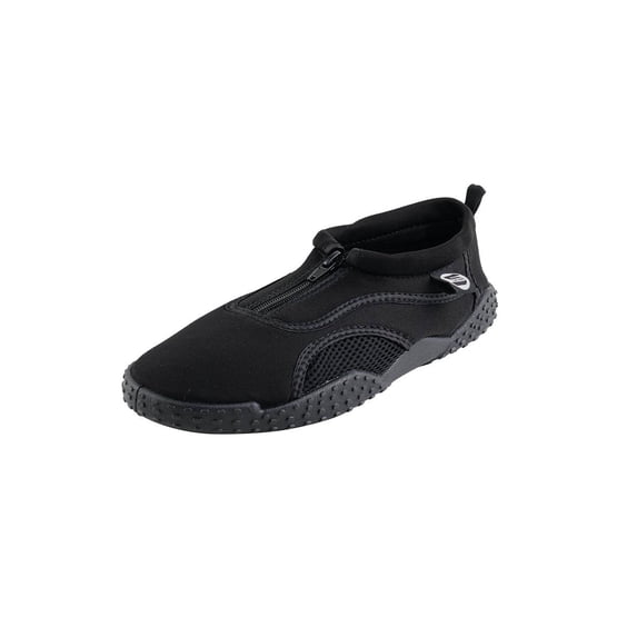 Mens Aqua Sock Wave Water Shoes with Zipper- Waterproof Slip-Ons for Pool, Beach and Sports, Black Zip, Size: 12M, S7
