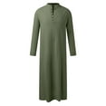 thumbnail image 1 of Mens Arabic Thobe Robe Long Sleeve Stand Collar Button Front Long Dubai Robe Slit Side Pockets Traditional Kaftan Clothing,Green,L, 1 of 5