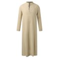 thumbnail image 1 of Mens Arabic Thobe Muslim Robe Long Sleeve Stand Collar Button Front Long Dubai Robe Slit Side Pockets Traditional Kaftan Islamic Clothing,Khaki,XXXL, 1 of 4