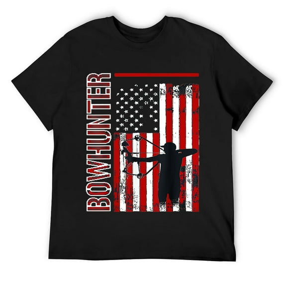 Mens Archery Bowhunter Patriotic American Flag Gift Idea T Shirt Black