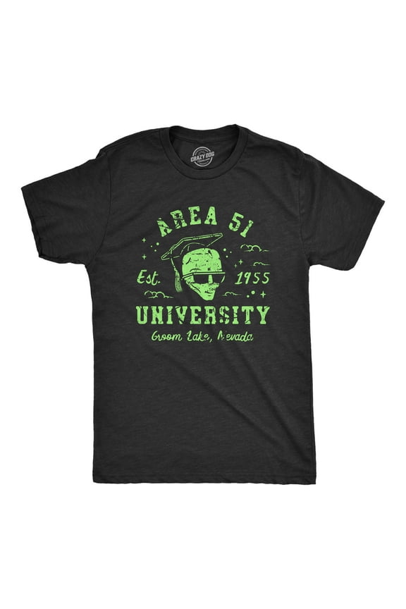 Mens Area 51 University T Shirt Funny Alien Conspiracy School Joke Tee for Guys Graphic Tees
