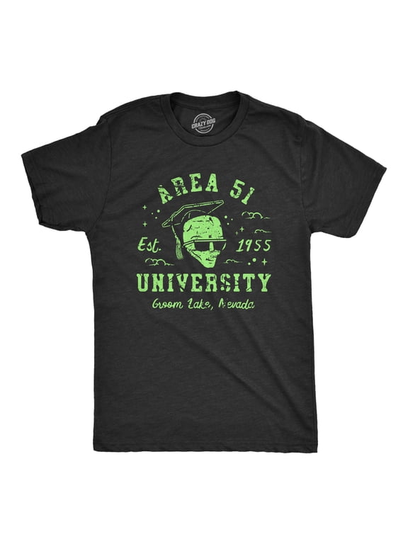 Mens Area 51 University T Shirt Funny Alien Conspiracy School Joke Tee for Guys Graphic Tees