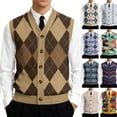 thumbnail image 1 of Mens Argyle Sweater Vests V Neck Sleeveless Cardigan Vest Knitwear Orange L, 1 of 7