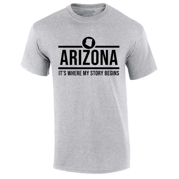 Mens Arizona Tshirt Arizona It's Where My Story Begins Short Sleeve T-shirt-Sports Grey-xxl